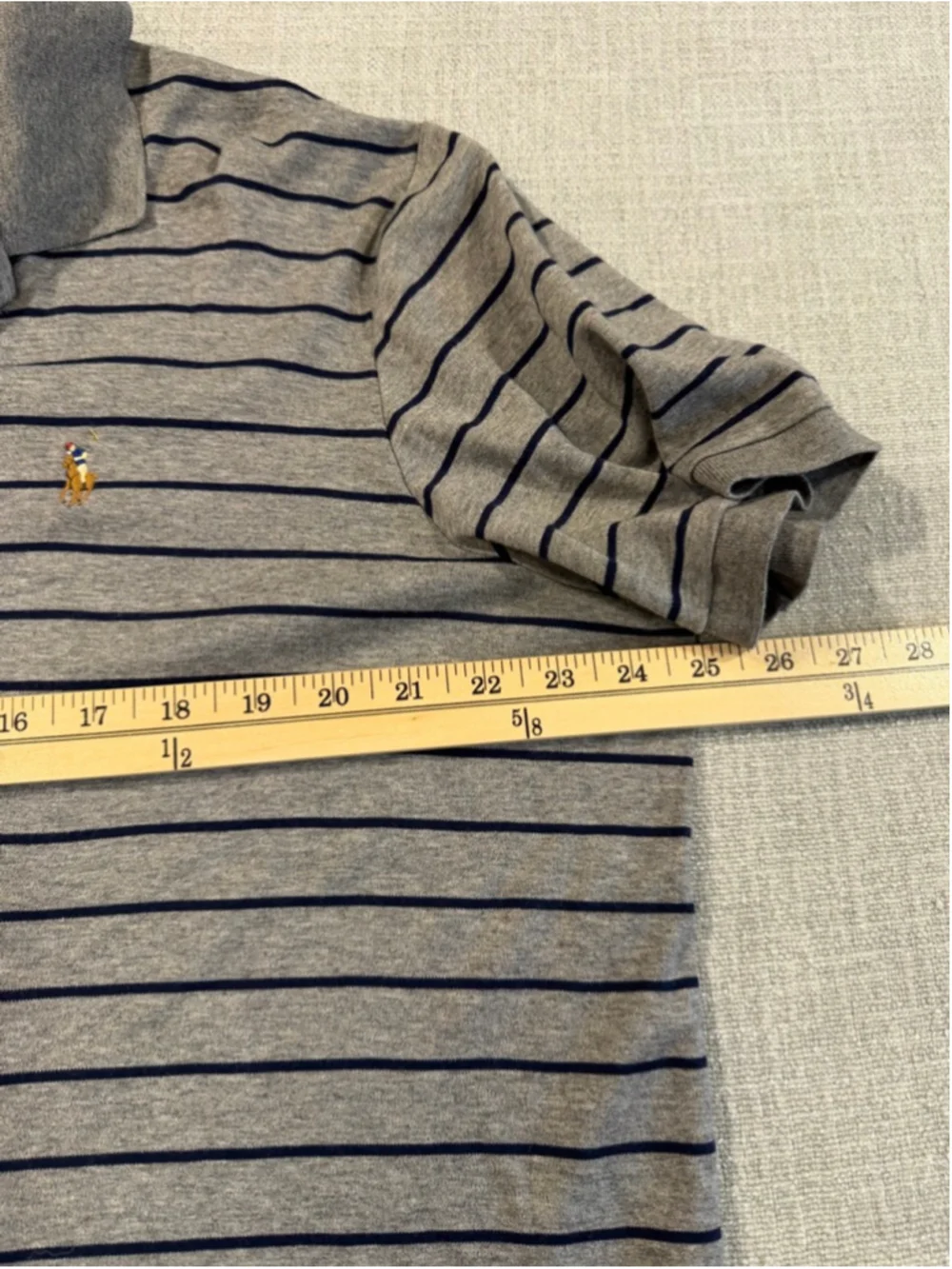Polo Ralph Lauren gray and navy blue striped short sleeve polo men’s large